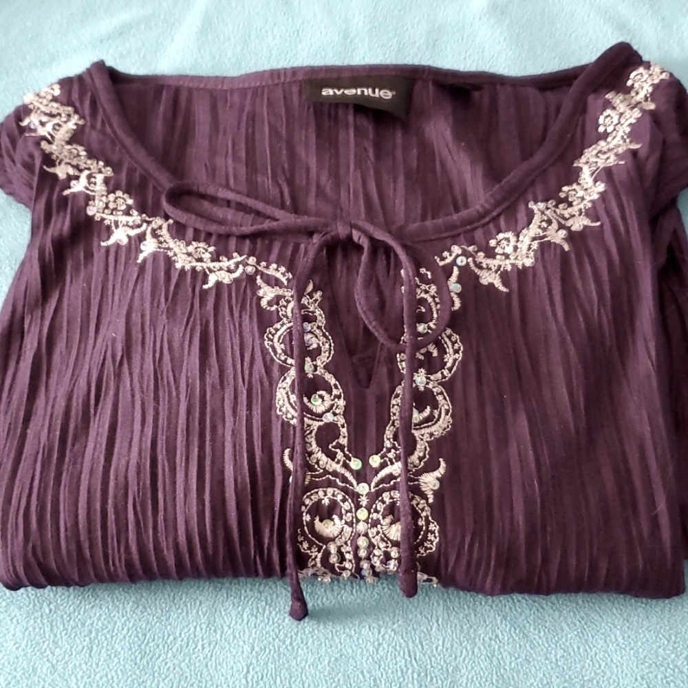 Vintage Seersucker Dark Purple Avenue Women's Blouse 30/32